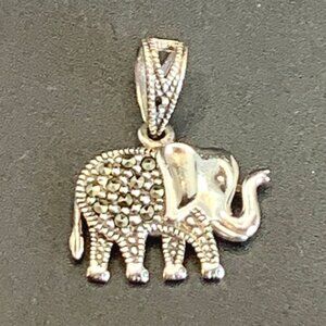 Sterling Silver 925 Marcasite Elephant Beaded Border Pendant 1" by .75" Wide